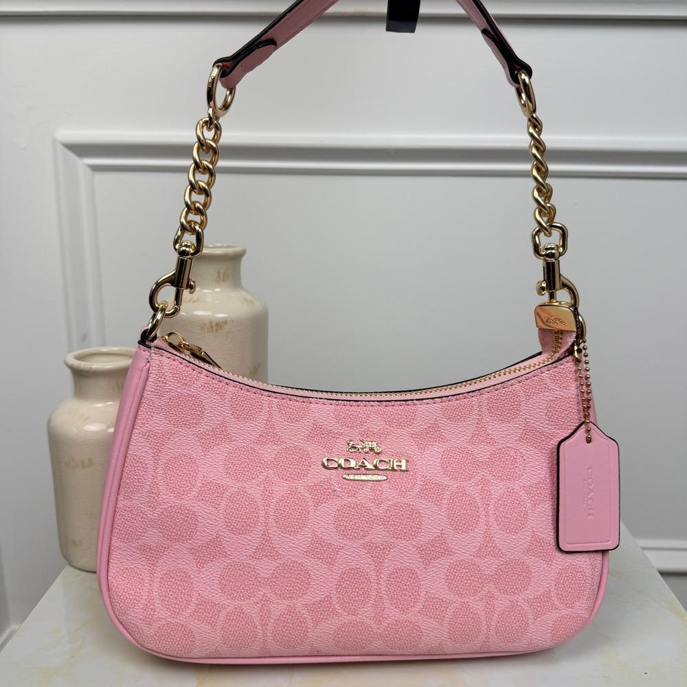 Coach Teri Shoulder Bag in Signature Canvas Pink Casual
